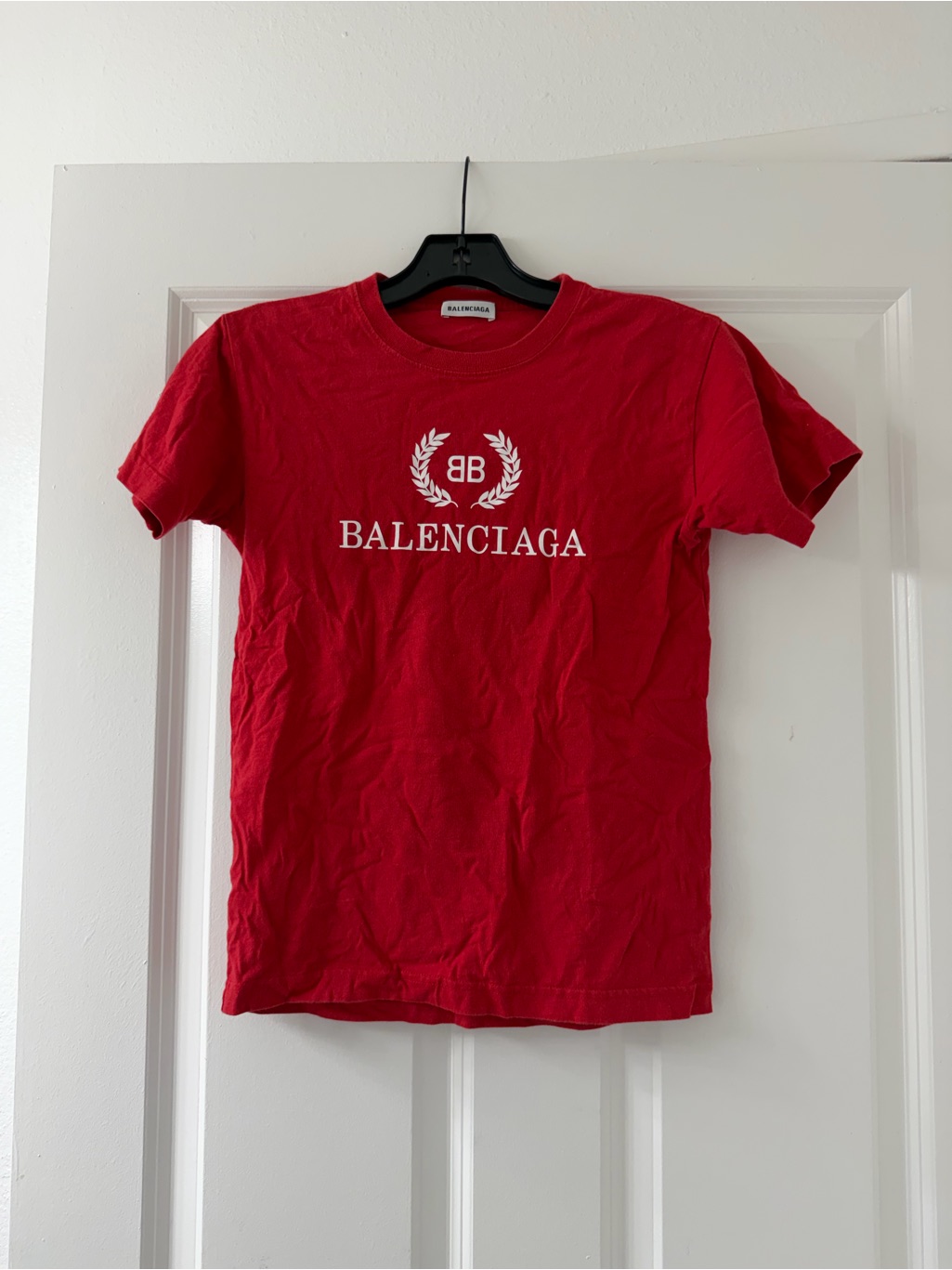 Balenciaga Red Tee With White Laurel Logo